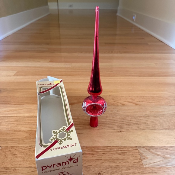 Vintage Christmas Tree Topper Unbreakable Made in Italy Red Silver Glitter - Picture 2 of 14